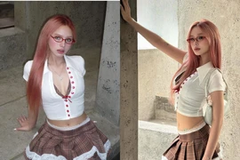 Xoài Non lên đồ như fashionista, điểm nhấn là hàng cúc áo buông lơi