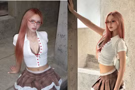 Xoài Non lên đồ như fashionista, điểm nhấn là hàng cúc áo buông lơi