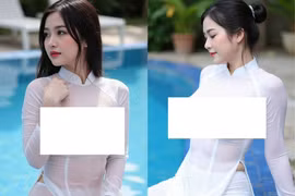 Sự thật hình ảnh cô gái mặc áo dài bên hồ bơi phản cảm
