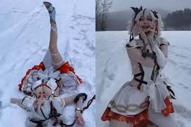 Nàng coser thả dáng giữa trời tuyết bất chấp thời tiết giá lạnh