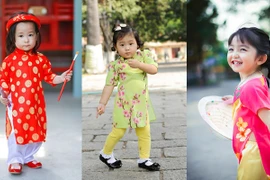 Ngắm bé mặc áo dài chuẩn bị đón Tết cực đáng yêu