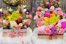 Hoa tươi "ghép đôi" với trái cây bán giá vài triệu đồng vẫn đắt khách