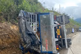 Quảng Nam: Xe tải mất lái lao vào taluy, 2 người kẹt trong cabin