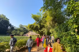 Du khách chen chân về tham quan quê Bác tại di tích Kim Liên