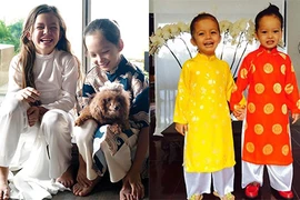 Ngắm cặp song sinh lai Tây của Hồng Nhung diện áo dài “đẹp xỉu“