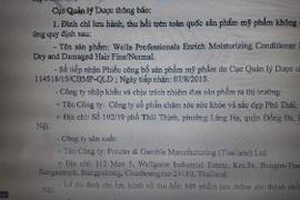 Vì sao mỹ phẩm hấp dưỡng tóc Wella của công ty Phú Thái bị thu hồi?