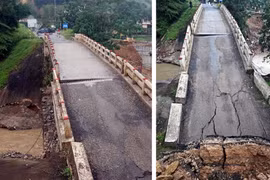 Hiện trường vụ sập cầu Ngòi Móng ở thành phố Hòa Bình