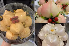 Bánh bao đào tiên đủ màu sắc hút khách mua cúng rằm tháng Giêng