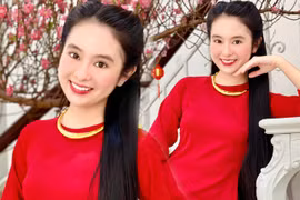Mê mẩn ngắm “bản sao Lưu Diệc Phi” diện áo dài đỏ đẹp nền nã ngày Tết