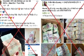 Hình ảnh các trang mạng xã hội quảng cáo, rao bán tiền giả.