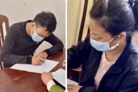 Đối tượng Trần Phúc Huy và Hoàng Thị Thủy tại cơ quan công an.