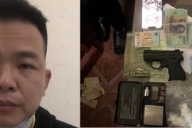 Nguyễn Xuân Thái cùng tang vật thu giữ tại nhà của Thái.