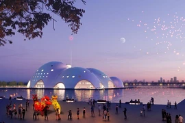 Mái vòm nhà hát có kết cấu vỏ mỏng và hiệu ứng ngọc trai đặc biệt.