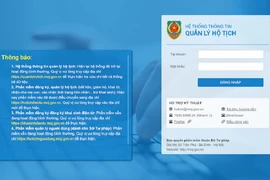 Trang chủ hệ thống thông tin quản lý hộ tịch. 