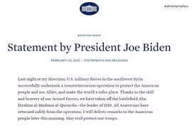 Tổng thống Joe Biden xác nhận đã tiêu diệt thủ lĩnh tối cao của IS ở Idlib