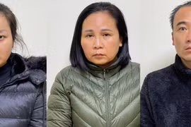 Các bị can Ngô Thị Ngọc Lan (trái), Lê Thị Phi Nga (giữa) và Nguyễn Trung Kiên.