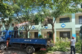 Trường học tỉa cây xanh chuẩn bị cho học sinh trở lại lớp.