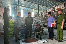 Lực lượng chức năng kiểm tra và thu giữ phân bón giả.