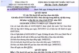 Quyết định phê duyệt nhà thầu trúng thầu cho Công ty CP Thiết bị điện MBT - Công ty Tuấn Ân Hà Nội – Công ty CP Công nghệ Smosa Việt Nam của PC Thạch Thất.