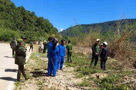 Cơ quan chức năng đưa các đối tượng thực nghiệm hiện trường phá rừng.