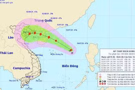 Vùng áp thấp đã mạnh lên thành áp thấp nhiệt đới trên Biển Đông