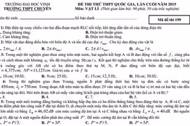Đề thi thử THPT quốc gia lần cuối môn Vật lý trường chuyên Đại học Vinh
