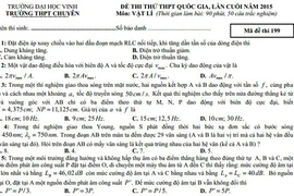 Đề thi thử THPT quốc gia lần cuối môn Vật lý trường chuyên Đại học Vinh