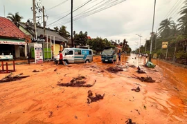 Bình Thuận: Cát tràn xuống đường sau cơn mưa lớn