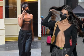  Bella Hadid liên tục diện đồ “mặc cũng như không”, lộ nguyên vòng một 
