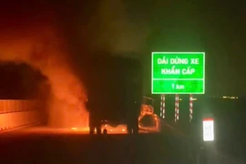 Bình Thuận: Xe tải bất ngờ bốc cháy trên cao tốc Vĩnh Hảo - Phan Thiết