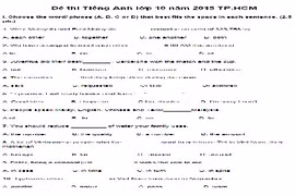 Đề thi vào lớp 10 môn Tiếng Anh TPHCM chiều 11/6 và đáp án