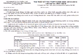 Đề thi thử THPT quốc gia 2015 môn Địa lý tỉnh Thừa Thiên Huế