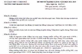 Đề thi thử THPT quốc gia 2015 môn Lịch Sử tỉnh Thừa Thiên Huế
