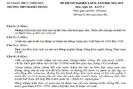 Đề thi thử THPT quốc gia 2015 môn Lịch Sử tỉnh Thừa Thiên Huế