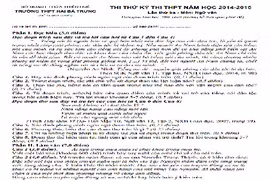 Đề thi thử THPT quốc gia 2015 môn Ngữ Văn tỉnh Thừa Thiên Huế