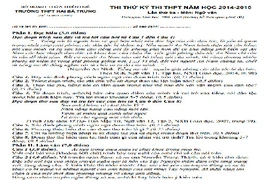 Đề thi thử THPT quốc gia 2015 môn Ngữ Văn tỉnh Thừa Thiên Huế