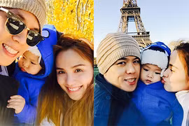 Vợ chồng Diễm Hương hạnh phúc bên con trai ở Paris