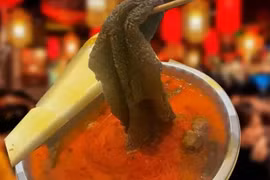 Gắp được giẻ rửa bát trong nồi lẩu đang sôi 