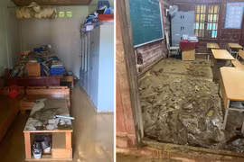 Hai trường học ở huyện miền núi Nghệ An bị ngập bùn đất 