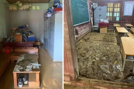 Hai trường học ở huyện miền núi Nghệ An bị ngập bùn đất 