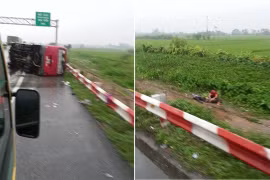 Video hiện trường vụ xe khách lật trên cao tốc Pháp Vân-Cầu Giẽ