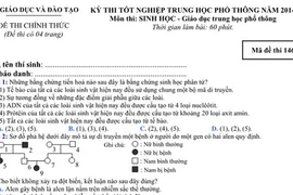 Đề và đáp án tốt nghiệp THPT môn Sinh học năm 2014