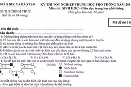 Đề và đáp án tốt nghiệp THPT môn Sinh học năm 2014
