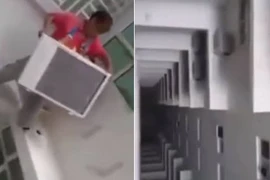 Thót tim xem thợ lắp đặt điều hòa trên nhà cao tầng