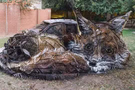 Ngắm loạt động vật khổng lồ cực sinh động làm từ rác thải