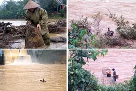 Ảnh người dân mạo hiểm tính mạng mưu sinh trong lũ dữ