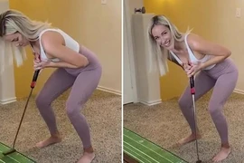 Mỹ nhân dùng ngực “khủng” đánh golf gây choáng