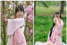 Sốt mạng ảnh cô bé hoa anh đào xinh như tiên nữ