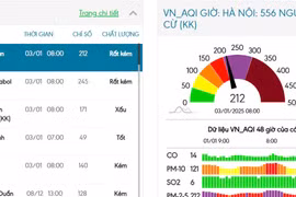 Chất lượng không khí Hà Nội ngày 3/1: KV Hai Bà Trưng nguy hại