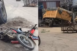 Phú Thọ: Xe máy nằm dưới bánh xe tải sau cú va chạm kinh hoàng